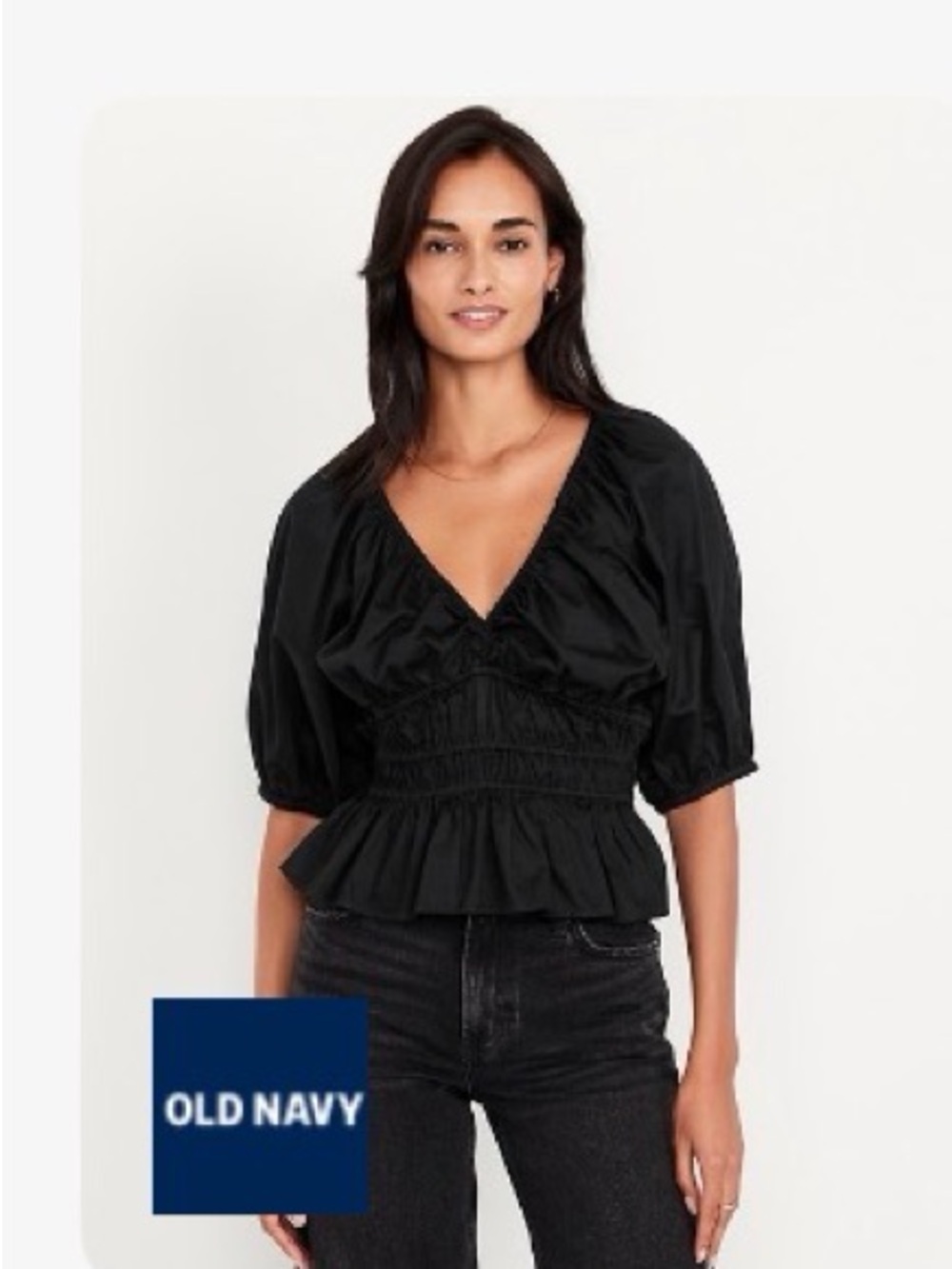 Old Navy Black V-Neck Smocked Peplum Blouse